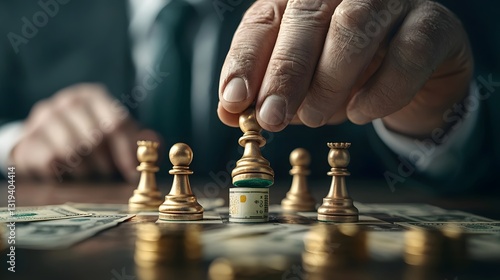 American Businessman Moving Dollar Pawn Against China s Yuan Queen in Intense Economic Chess Game Strategy and Finance Concept photo