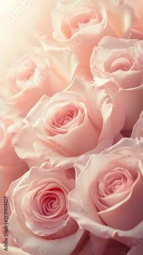 A bouquet of Soft-Hued Roses: Delicate, soft-hued roses bloom, their petals unfurling in a display of floral elegance and romance, illuminated by soft, diffused light.