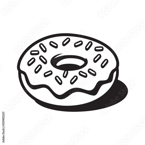 donuts doodle outline black and white vector illustration isolated on white background. Line doughnuts drawing collection