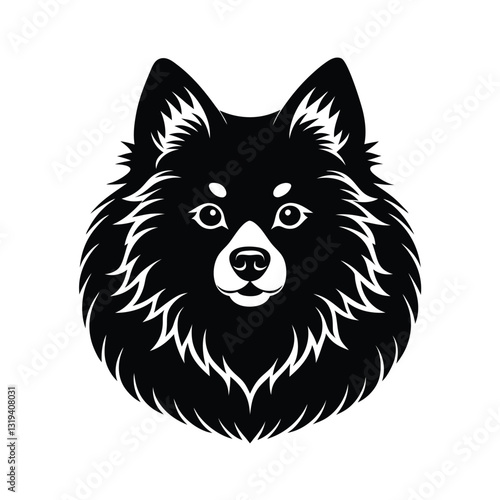 Cute japanese spitz head silhouette vector