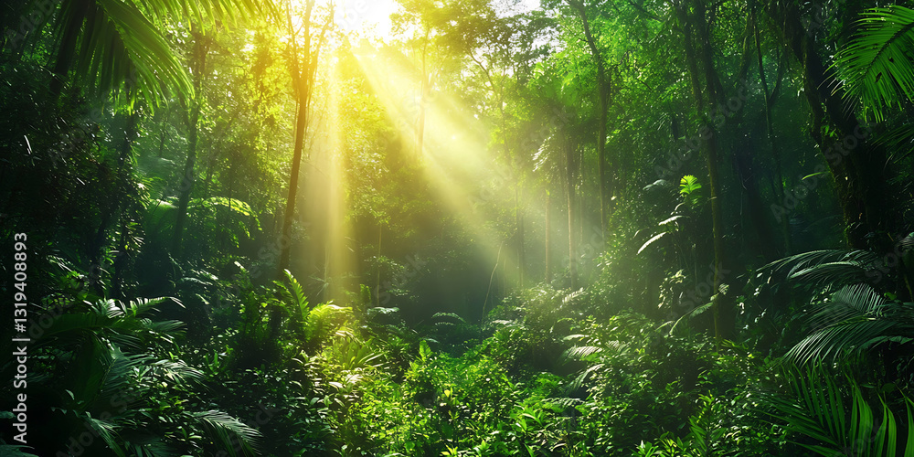 Fototapeta premium Wild Rainforest Canopy Zip-Lining Adventure for Ecotourism, Extreme Thrills, or Outdoor Exploration
