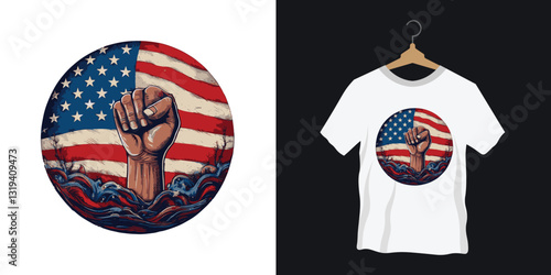 Black Power Fist American Flag T-Shirt Design
