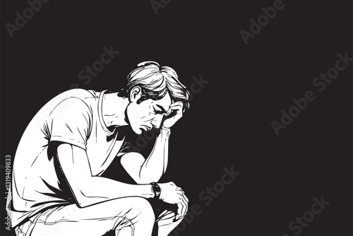 Sad young man holding head in hands, expressing depression and loneliness IA