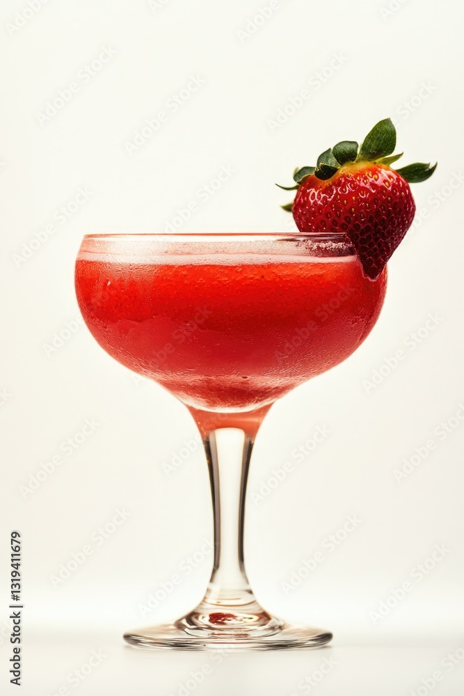 Refreshing Strawberry Daquiri Served in a Tall Glass with a Vibrant Red Hue Against a White Background Refreshing Strawberry Daquiri Served in a Tall Glass with a Vibrant Red Hue Against a White Background