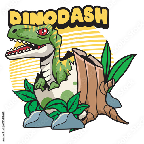 Vector Illustration of Tiny Raptor in The Egg with Cute Illustration Available for Tshirt Design