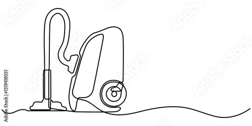 Vacuum cleaner continuous line drawing. One line art of home appliance, cleaning, apartment cleaning, smart technology, hoover, continuous one line drawing, vacuum cleaner drawing by one continuous. 
