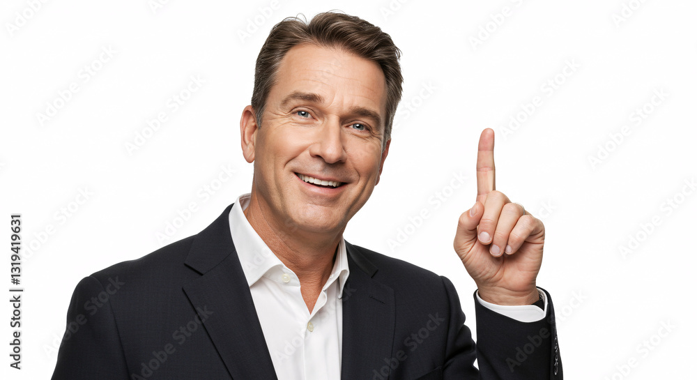 Smiling Businessman Pointing Up an Idea Smiling Businessman Pointing Up an Idea