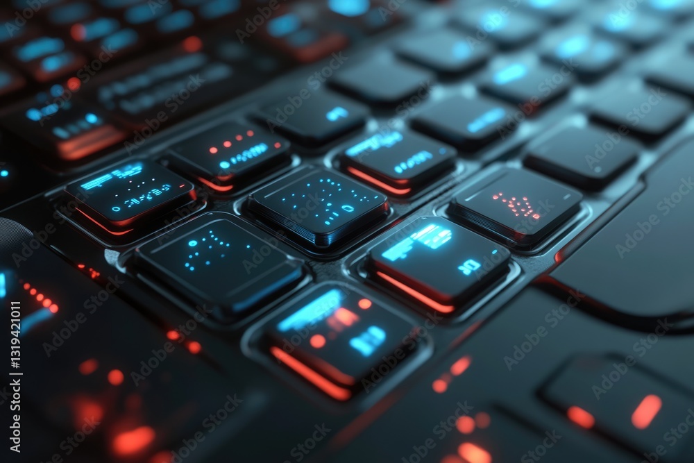 Innovative Data Transformation Concept with Keyboard and Buttons in a High-Tech Communication Environment Innovative Data Transformation Concept with Keyboard and Buttons in a High-Tech Communication Environment