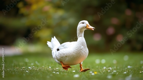 White duck walking in a park