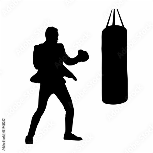 silhouette of a boxer and a punching bag