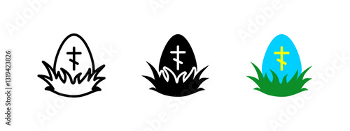 Easter egg icon. Religious holiday symbol with decorated egg and cross vector illustration. Christian celebration and faith sign. Resurrection Sunday and festive traditions concept.