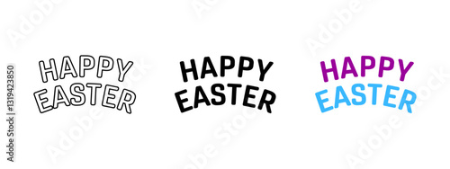 Happy Easter text icon. Festive holiday greeting typography vector illustration. Christian celebration message and resurrection Sunday lettering sign. Easter seasonal calligraphy design.