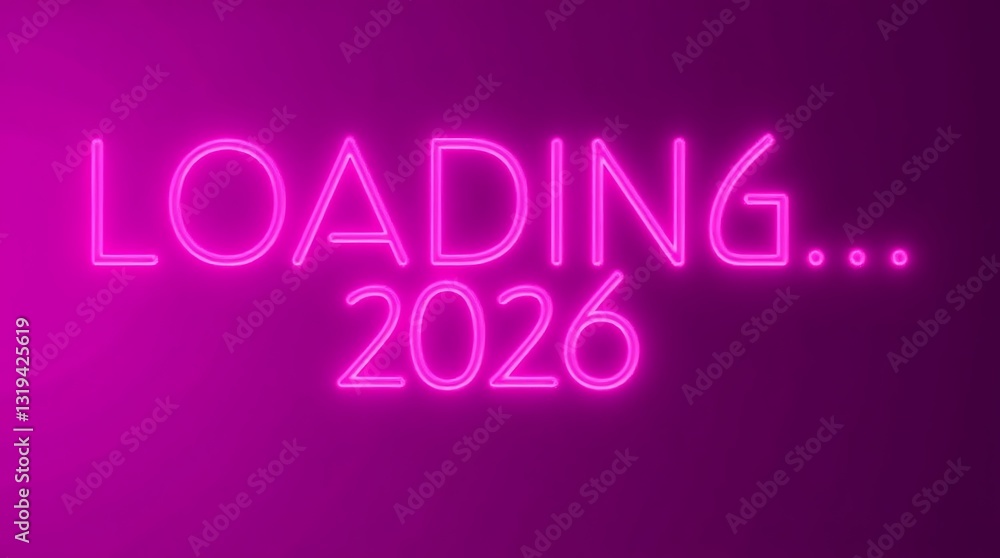 Fototapeta premium loading_2026_in_neon_pink_glowing_text_on_a_deep_magenta_background