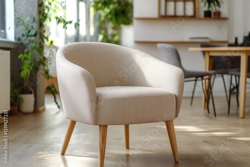 Beige armchair in modern living room.
