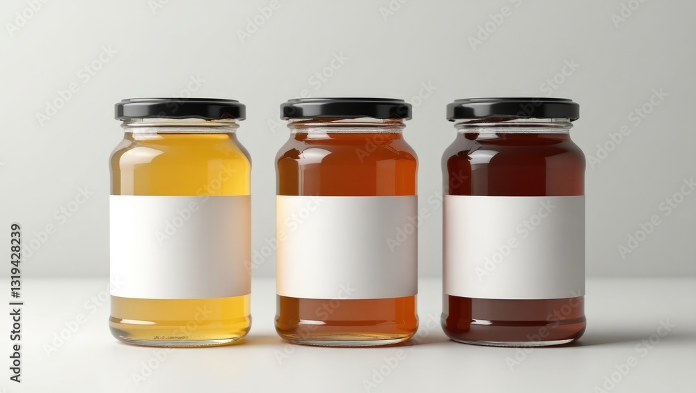 Honey Jar Mock-Up - Set of Three Jars. Blank Label Honey Jar Mock-Up - Set of Three Jars. Blank Label