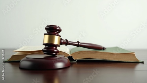 Wallpaper Mural Law concept - An open legal book placed next to a wooden judge's gavel on a table, isolated against a white background. Space available for text. Torontodigital.ca