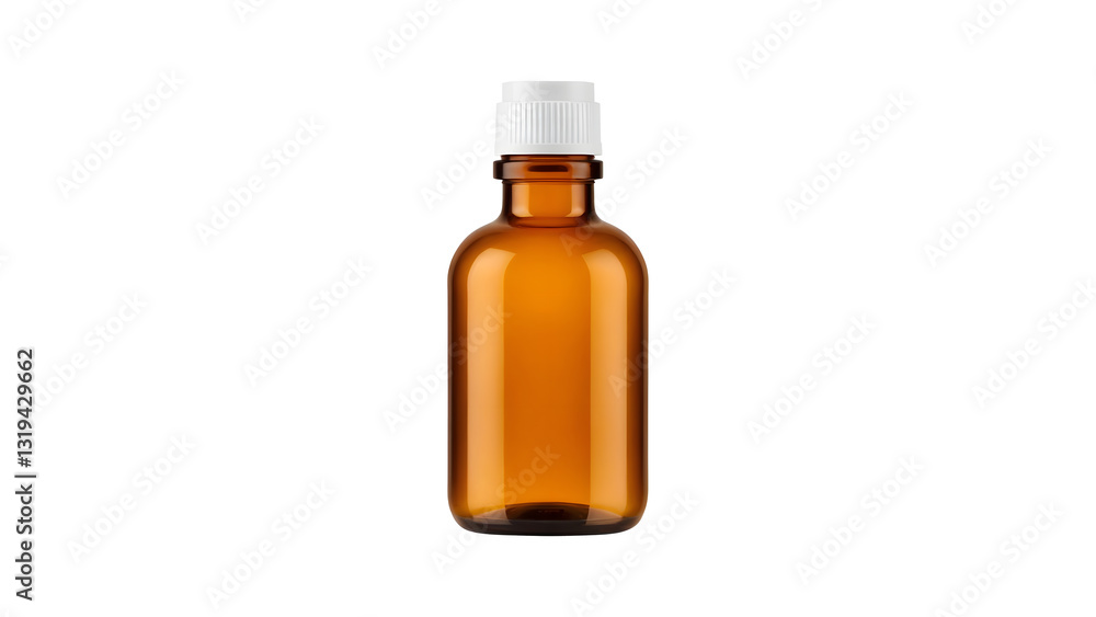 brown glass bottle with white cap on white background brown glass bottle with white cap on white background