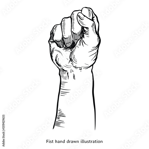 Fist hand illustration. Fist hand drawn illustration in vintage style. Fist hand sketch. Labor day illustration