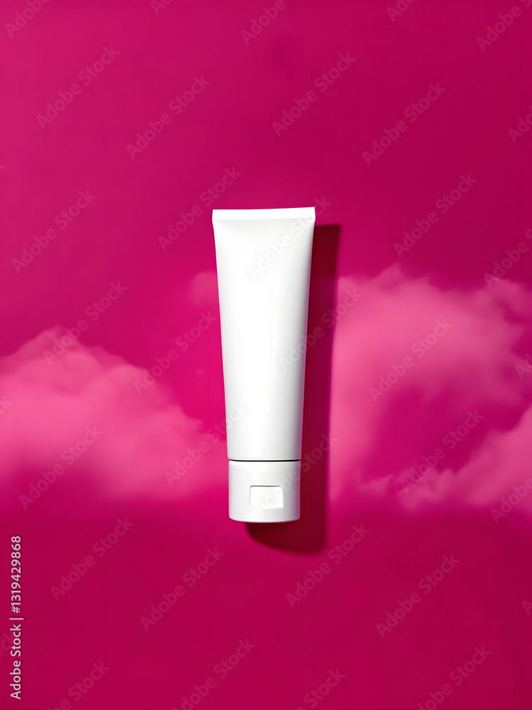 Sleek white sunscreen tube on vibrant pink background, minimalist design Sleek white sunscreen tube on vibrant pink background, minimalist design
