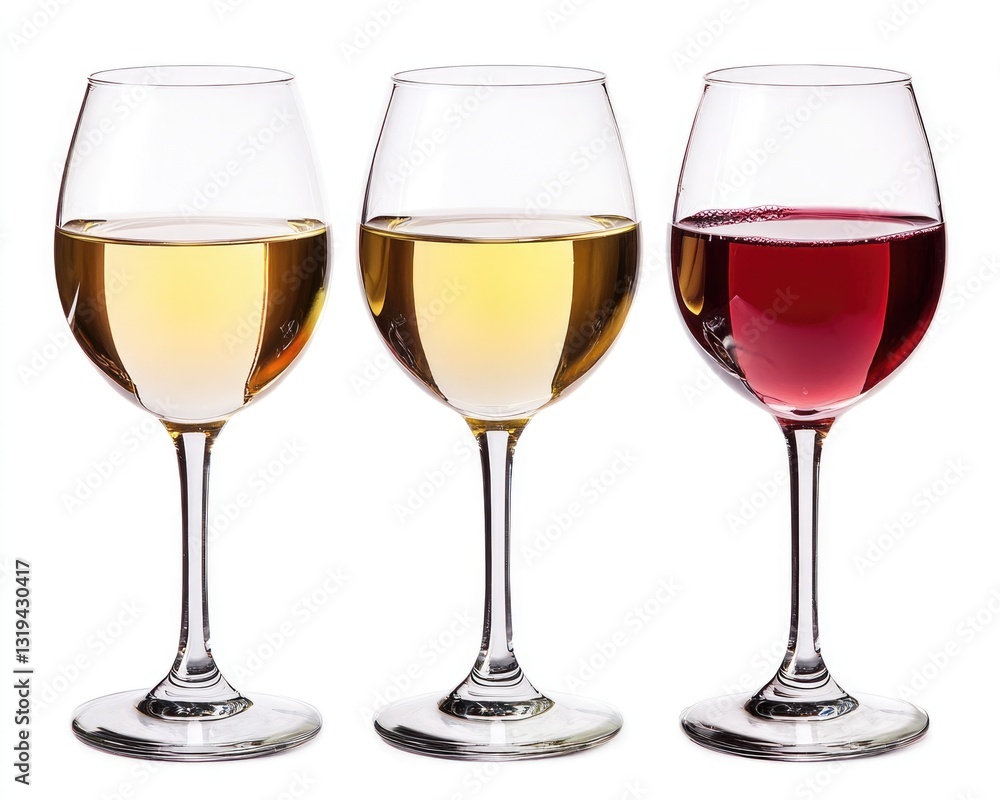 Group of Three Elegant Wine Glasses on a Clean White Surface Featuring Rich Hues of Wine Group of Three Elegant Wine Glasses on a Clean White Surface Featuring Rich Hues of Wine