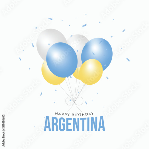 Happy Birthday Argentina - Light Blue, White, and Yellow Balloons Celebration Design