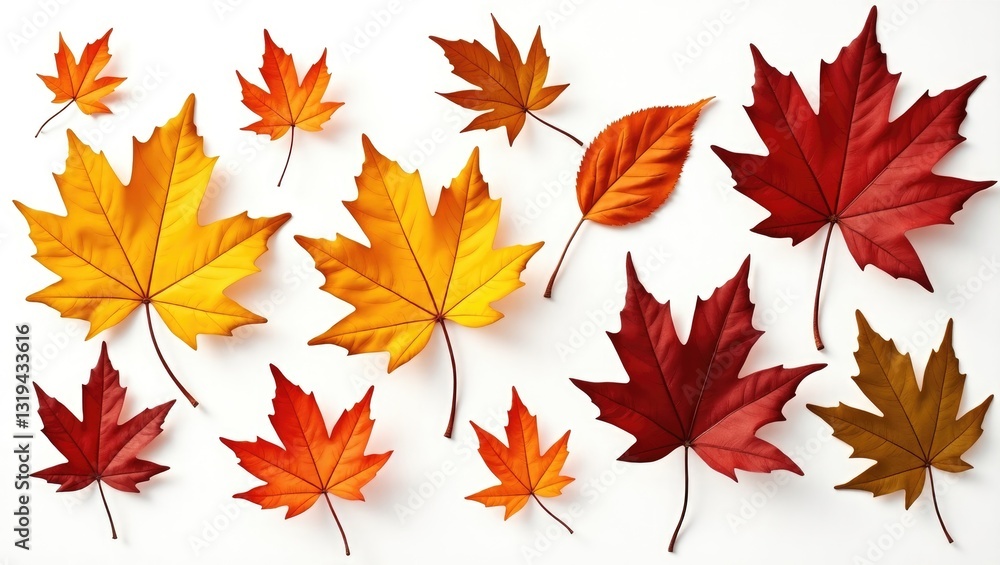 Collection of multicolored fallen autumn leaves isolated on a white background. Collection of multicolored fallen autumn leaves isolated on a white background.