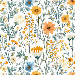 Wandcirkels Aquarel prints patronen  Floral seamless pattern on white background  © BloomPix