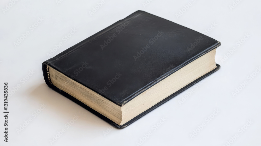 One closed black hardcover book isolated on white One closed black hardcover book isolated on white