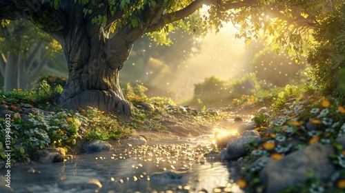 Tranquil Forest Stream at Sunrise