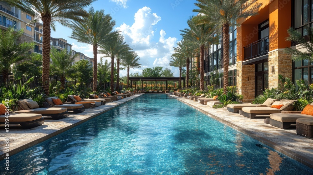 Fototapeta premium Spacious resort-style pool, luxurious amenities