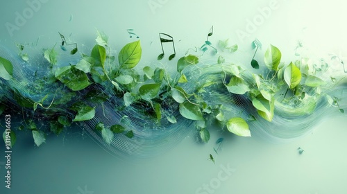 Organic vines twisting with sound waves nature digital art tranquil environment abstract viewpoint