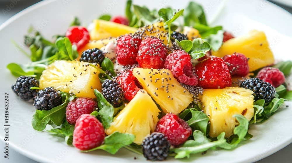 Fresh Summer Berry and Arugula Salad with Pineapple and Chia Seeds Fresh Summer Berry and Arugula Salad with Pineapple and Chia Seeds
