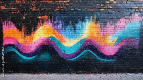 Vibrant sound waves graffiti artwork urban wall street art colorful environment ground level creative expression