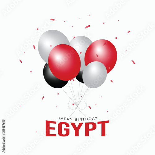 Happy Birthday Egypt - Red, White, and Black Balloons Celebration Design