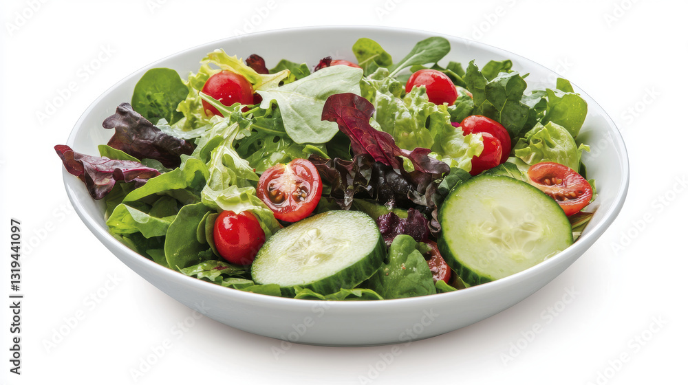 Fresh salad with mixed greens, cherry tomatoes, and cucumber slices Fresh salad with mixed greens, cherry tomatoes, and cucumber slices