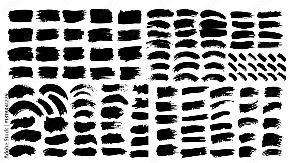 Collection of Black Ink Brush Strokes and Textures