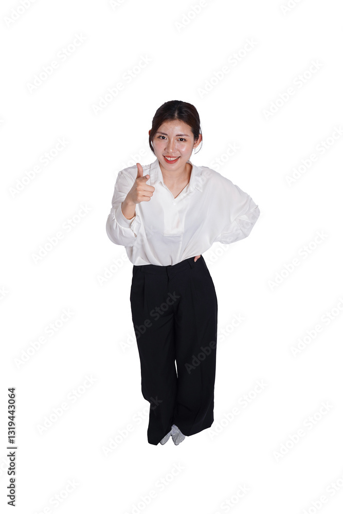 Asian businesswoman portrait, isolated on blue background Asian businesswoman portrait, isolated on blue background