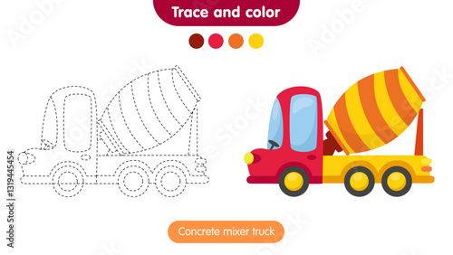 Coloring book for children: concrete mixer truck. Educational game for kids.