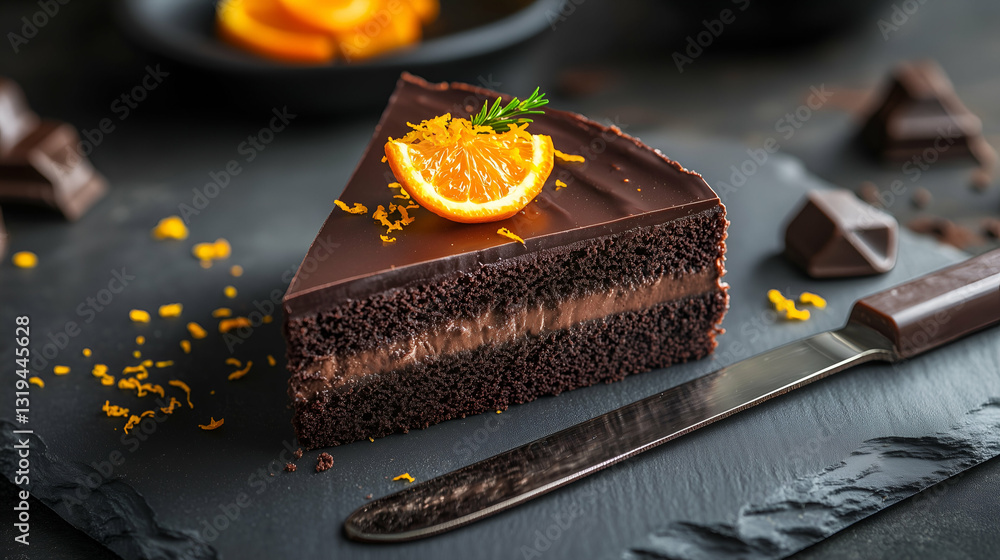 Chocolate orange cake slice