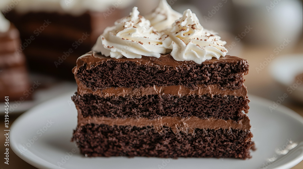 Chocolate cake with whipped cream topping