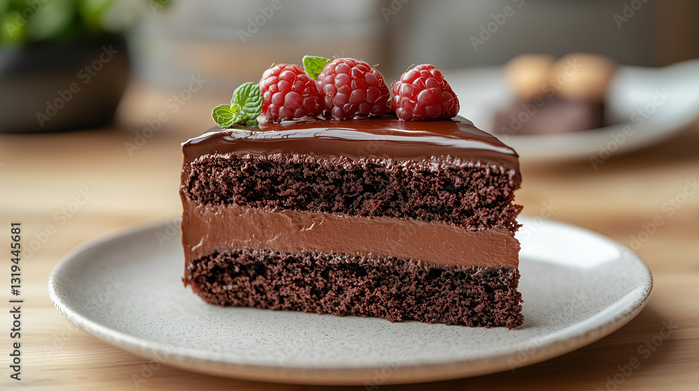 Chocolate raspberry cake slice