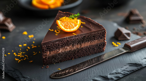 Obraz na płótnie Chocolate orange cake slice w salonie