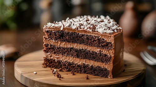 Obraz na płótnie Chocolate cake with chocolate frosting and white chocolate shavings w salonie