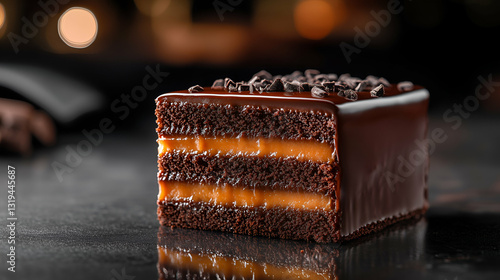 Obraz na płótnie Chocolate caramel cake slice w salonie