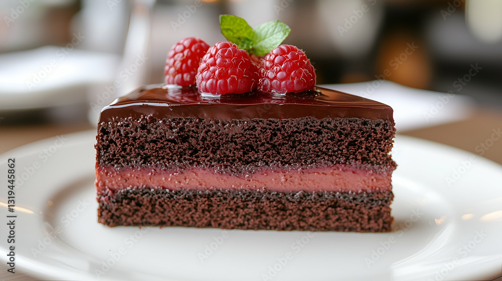 Chocolate raspberry cake slice