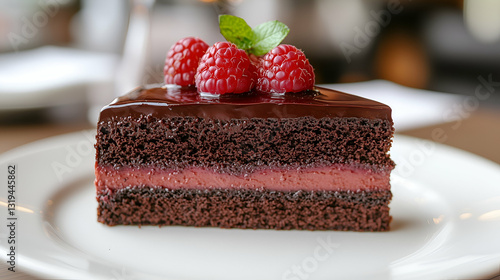 Obraz na płótnie Chocolate raspberry cake slice w salonie