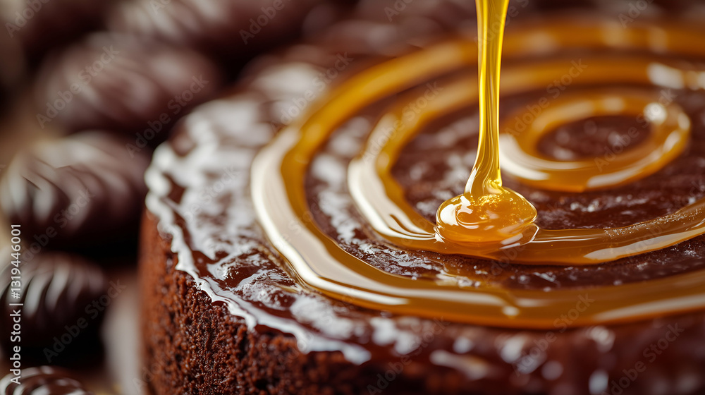 Chocolate cake with caramel drizzle
