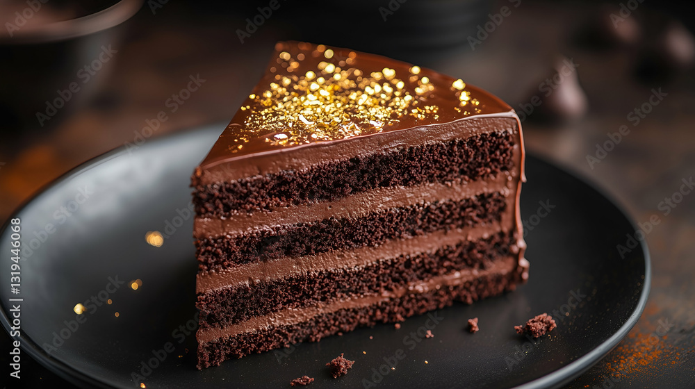 Chocolate cake with gold flakes