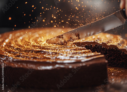 Obraz na płótnie Chocolate cake with golden glaze w salonie
