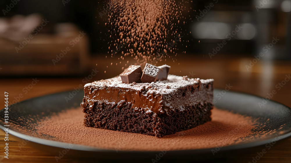 Chocolate cake with cocoa powder dusting